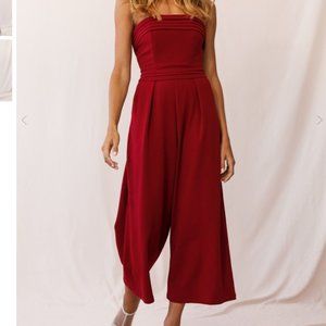 NWOT Chosen Strapless Wide Leg Jumpsuit Wine, L